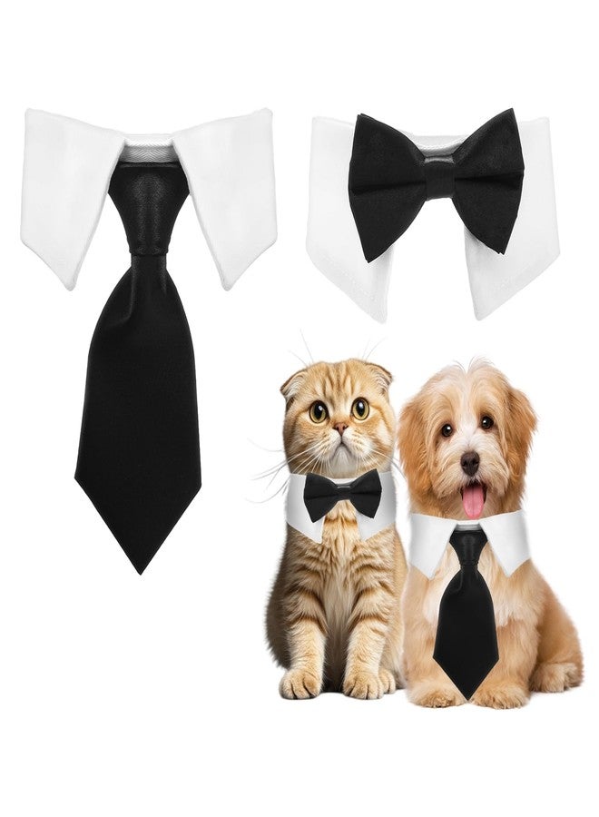 Qulkws 2 Pack Dog Cat Tuxedo Collar Cute Tux Puppies Dog Bowtie Cat Bow Tie Tux Collar Adjustable Formal Pet Cats Necktie for Neck Girth 9.3"-12" Dogs Cats Birthday Wedding Costumes - Image 1